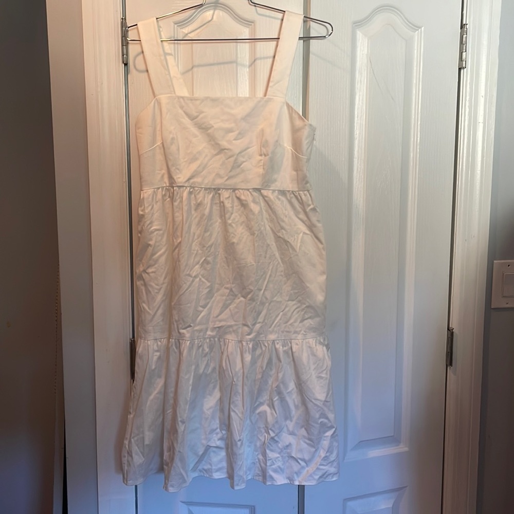 NWT Gal Meets Glam Sz 12 white below knee dress w/pockets 98% cotton 2% spandex